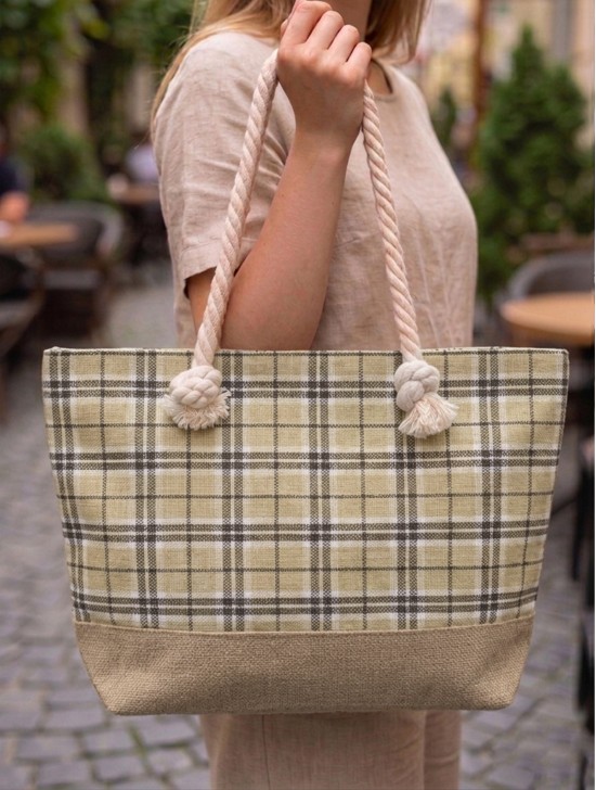 Canvas Plaid Shoulder Tote